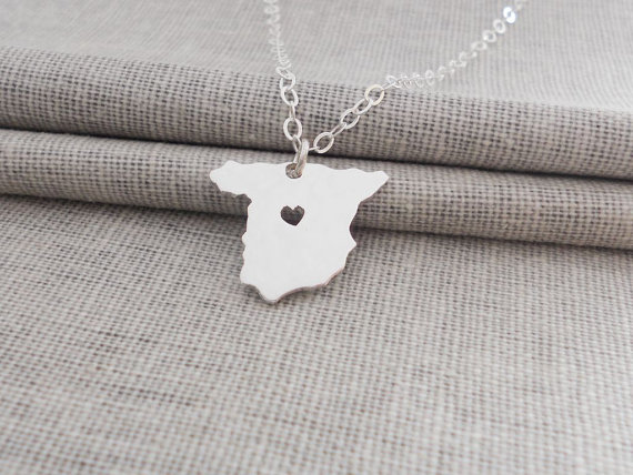 5PCS- European Country Map Spain Necklace Charm Espanha Spanish Pride I Heart Love Capital of Spain Madrid City Necklaces for Souvenir Gift