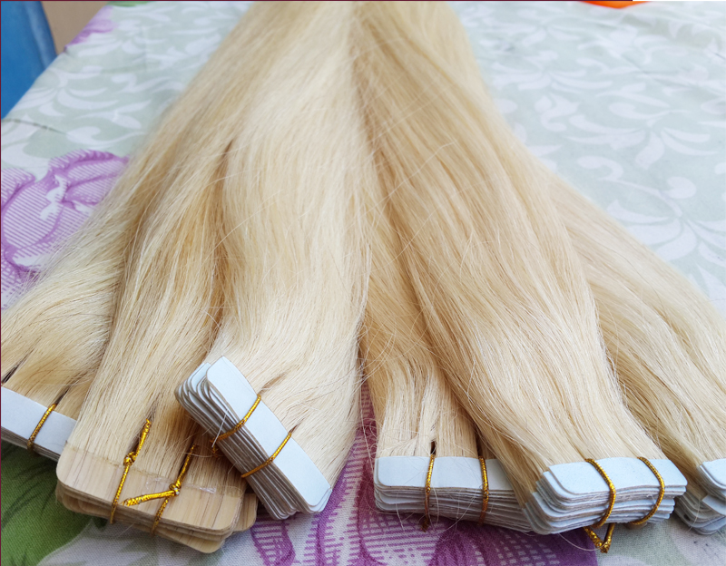 Skin Weft Tape In Human Hair Extensions 50 pieces 125g Russian hair 24" VIP customer customization 613 blonde color