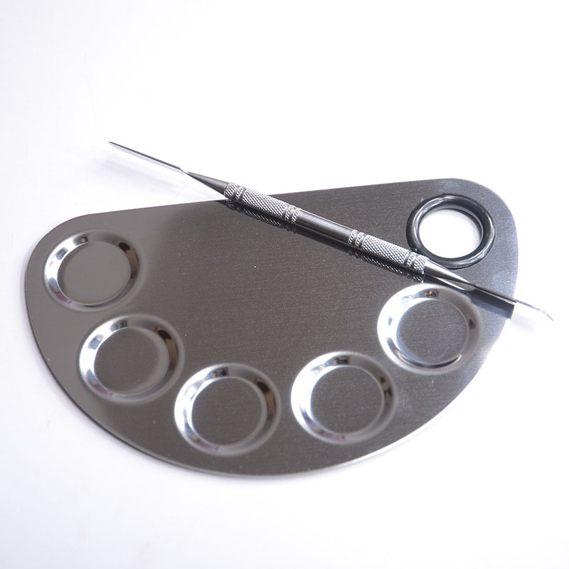 Stainless Steel Cosmetic Makeup Nail Art Gel Palette Spatula Five-hole Shape Cream Foundation Mixing Tool Beauty Make Up Set ZA2333