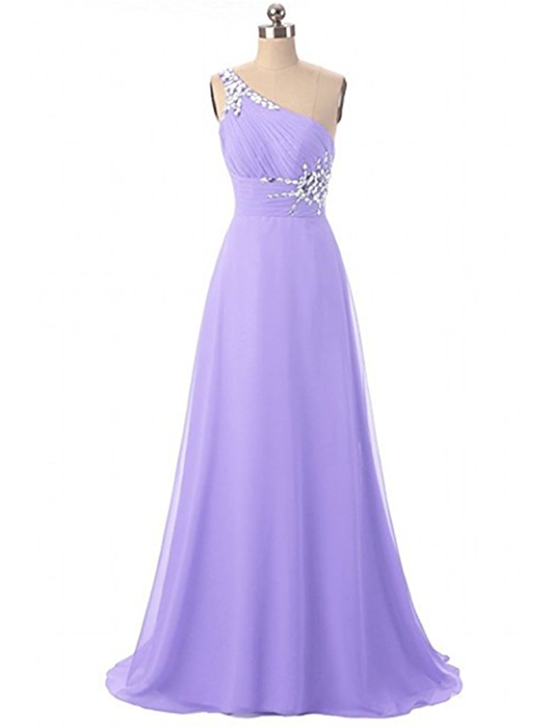 2017 New Red Chiffon Prom Dresses Beaded Crystals One Shoulder Floor-Length Party Dress Floor-Length Evening Formal Long Party Gown BM79