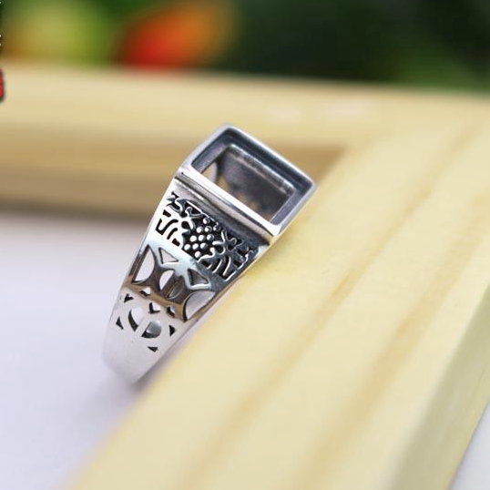 925 Sterling Silver Vintage Retro Engagement Ring 9x11mm Princess Cabochon Semi Mount Fine Silver Women Ring Filigree Jewelry Setting