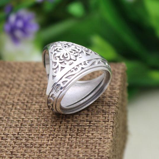 925 Sterling Silver Art Deco Vintage Men Ring 16x22mm Oval Cabochon Semi Mount