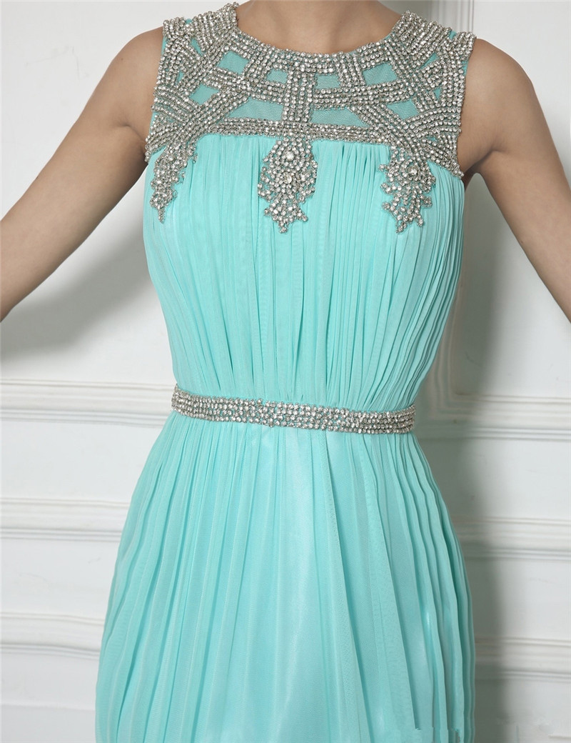 2017 Fashion Scoop Crystal A-Line Formal Evening Dresses With Pleat Chiffon Floor-Length Plus Size Prom Party Celebrity Gowns BE12
