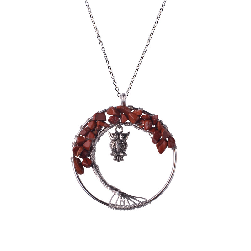 2018 12pc/set Handmade Rainbow Chakra Owl Tree of Life Necklace Multicolor Amethyst Rose Quartz Wisdom Tree Natural Stone Collier Necklace