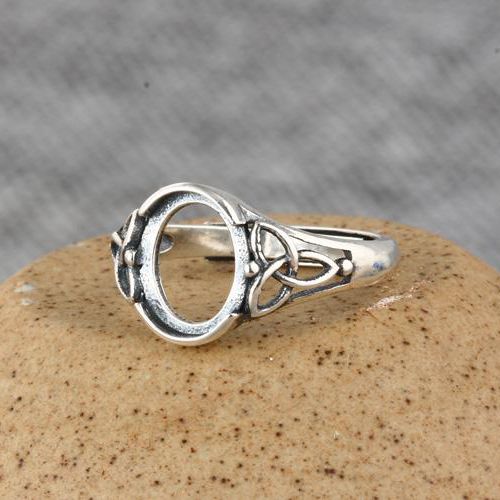 Fine Silver Art Nouveau 925 Sterling Silver Women Ring 8x10mm Oval Cabochon Semi Mount Retro Jewelry Setting