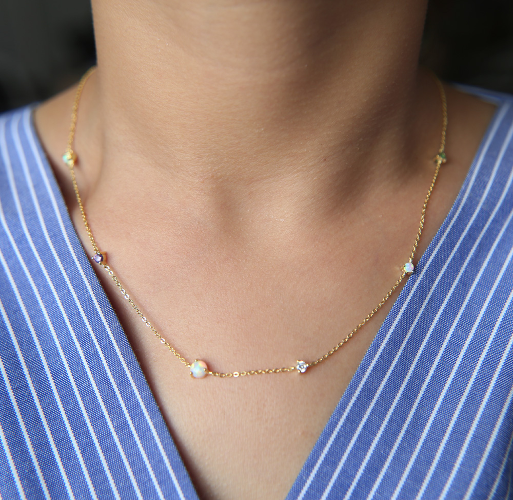 factory fine 925 sterling silver cross thin silver chain cz station opal stone colorful women girl silver minimal necklace