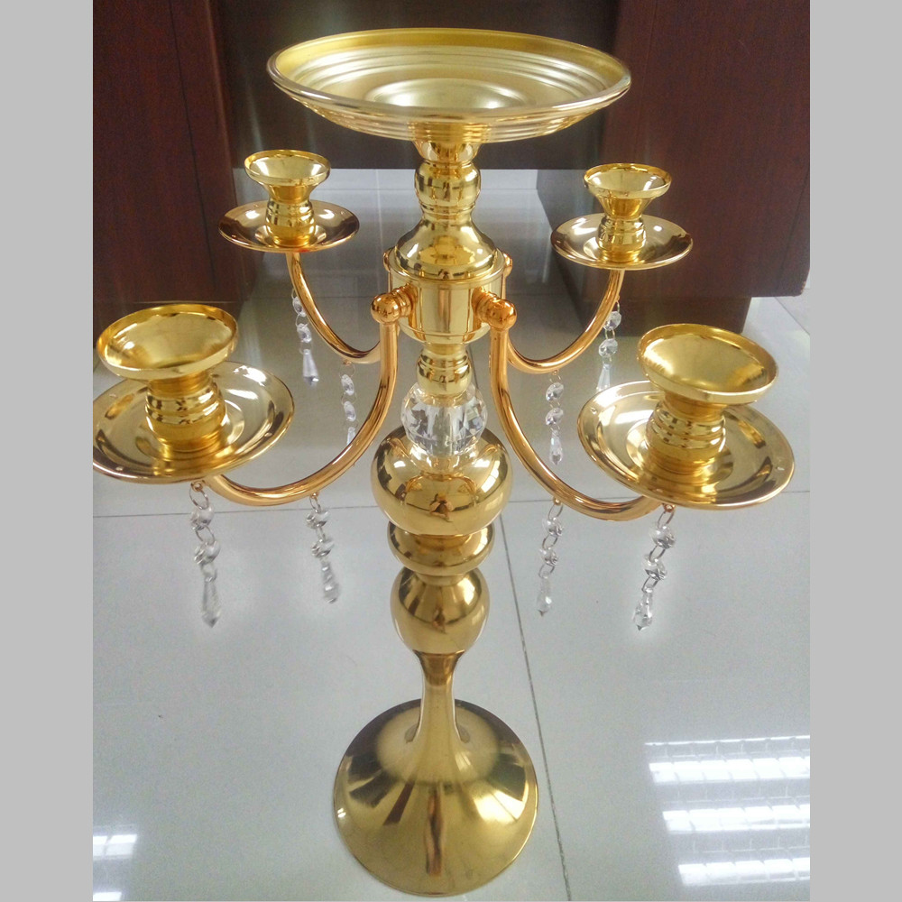 58cm gold 5 arms Crystal Candelabra Candle Holders wedding Centerpiece flower rack bowl Candlestick event party candelabrum XJ260305