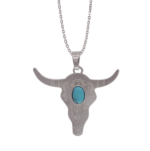 Fashion buffalo Head bead Silver Color Bull Cattle Charm Bead Longhorn Resin Horn Cattle Pendant for Jewelry carnelian y75