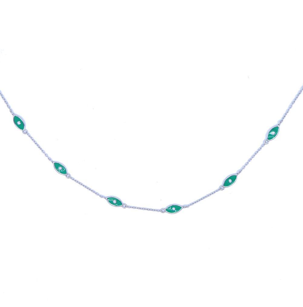 factory fine 925 sterling silver green enemal link chain choker statement jewelry evil eye silver women dainty necklace