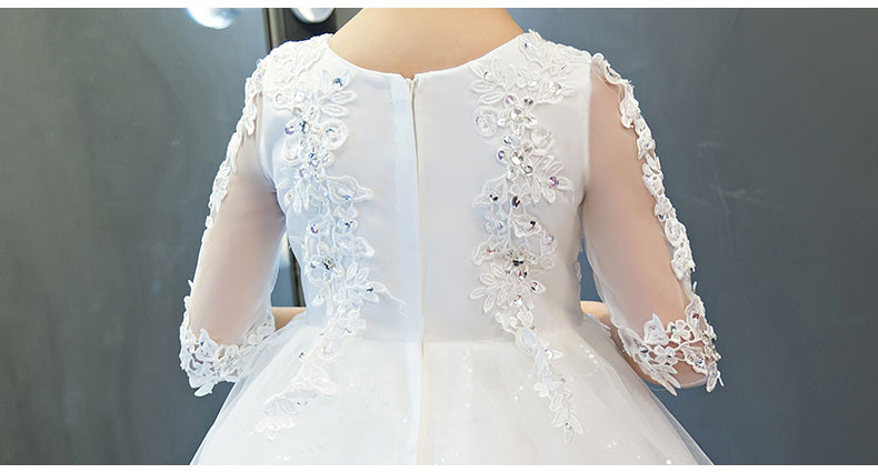 Elegant Flower Girl White Lace Wedding Dress Sequin Appliques Party Tulle Princess Birthday Dress Half Sleeve First Communion Gown