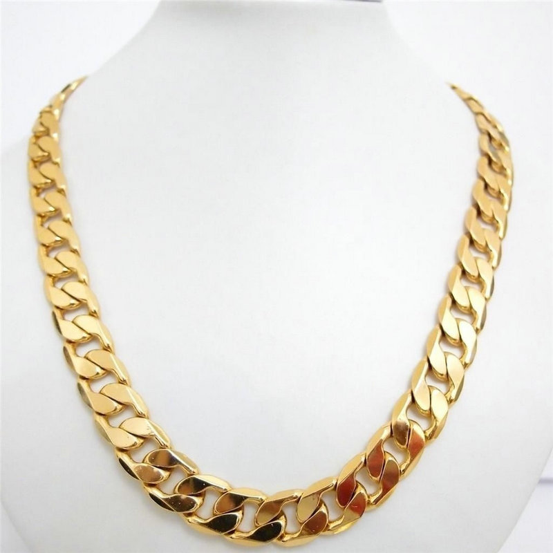 Long 23 6 Solid 18K Gold Plated Cuban Link Chain Mens Necklace fashion Jewelry Gifts224D