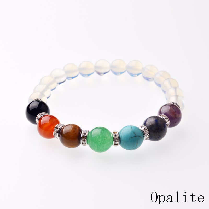 Fashion 7 Chakras Summer Woman Cool Treatment Yoga Natural Stone Bracelet Semi-Precious Stones Reiki Prayer Stones Women