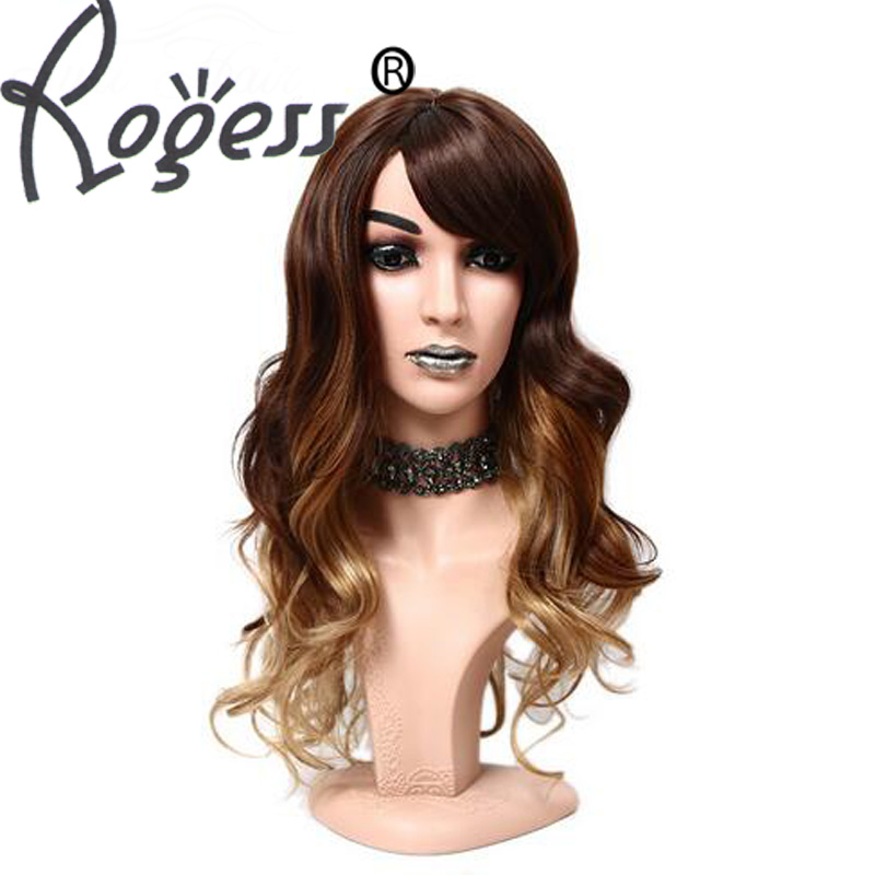 Long Wavy Hair Cosplay Wig Ombre Brown Halloween Heat Resistant Fashion Women Synthetic Free Wig Cap