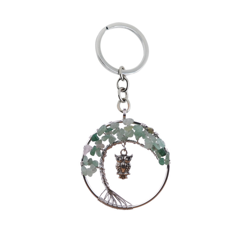 12pc/set New Life of Tree Crystal Keychain Owl Chakra Stone Black Onyx llavero Rainbow Natural Stone Wisdom Tree key chain for fahion