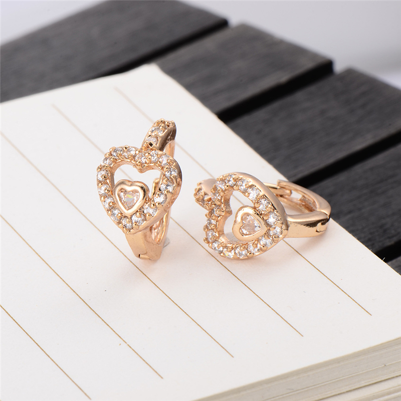 Pierced Ear Earing Crystal for Women 18K Yellow Gold Plated Hearts Hoop Earrings White Crystal CZ Earing Fashion Jewelry