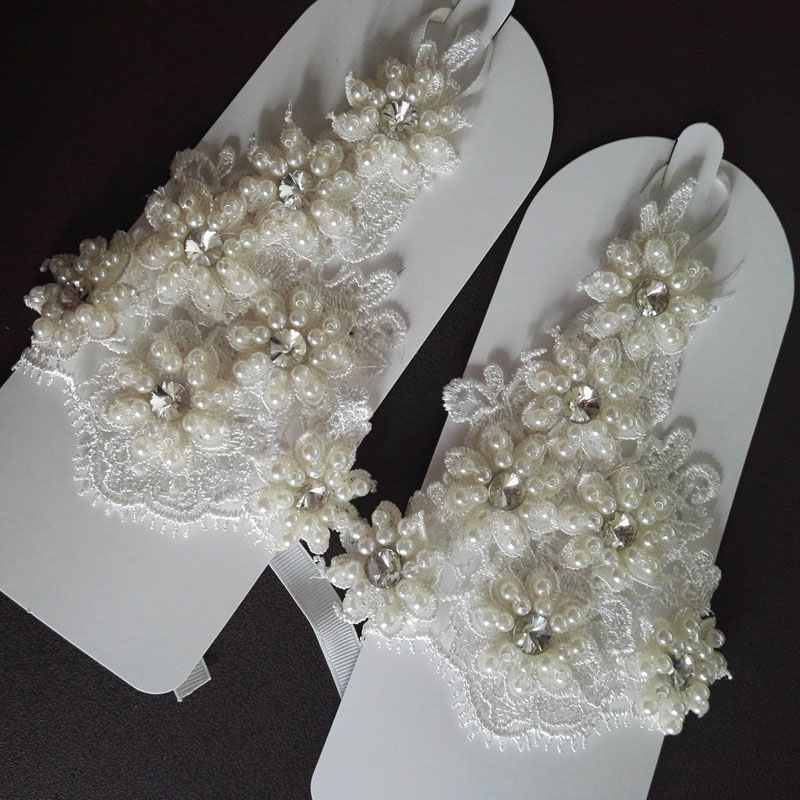 Sparkling Ivory Bridal Gloves Beads Crystal Pearls Wedding Bridal Gloves Wedding Accessories Real Pictures