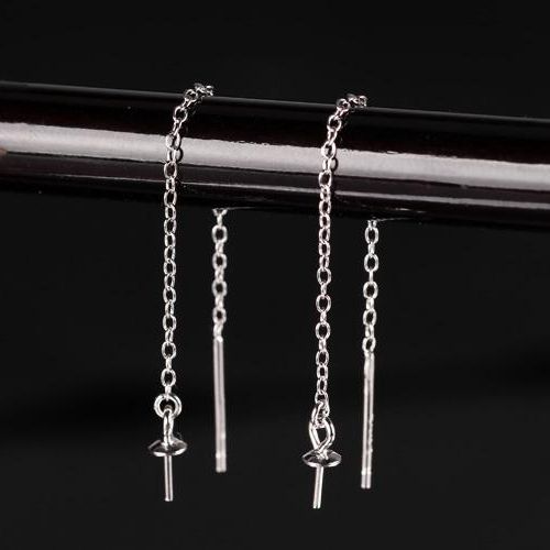 Real Fine Silver 925 Sterling Silver Chandelier Stud Earrings 8mm Pearl or Round Bead Semi Mount