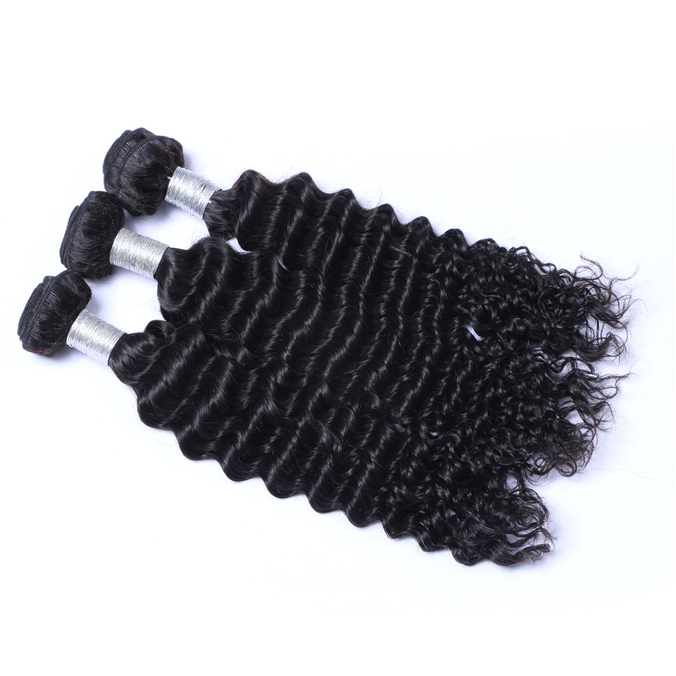 Brazilian Human Remy Virgin Deep Wave Weaves Hair Extensions Natural Color 100G/Bundle Double Wefts 3Bundles/Lot