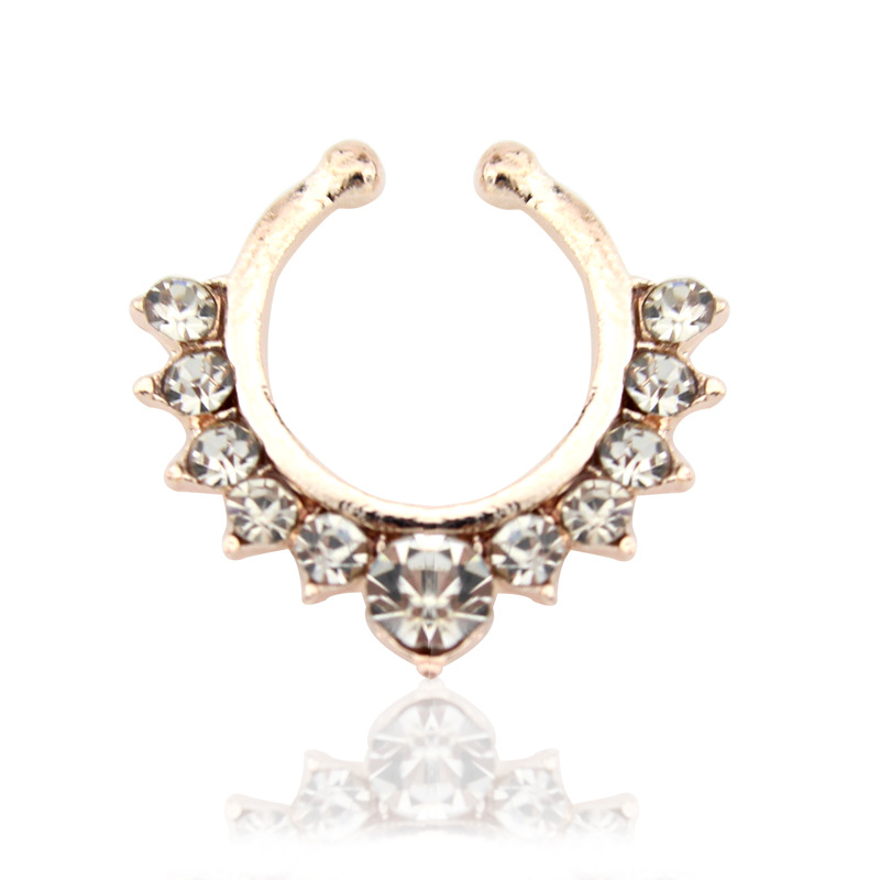 100pcslot Crystal fake septum Nose Rings piercing clip on body jewelry faux hoop Ladies nose Studs for women Fashion Jewelry