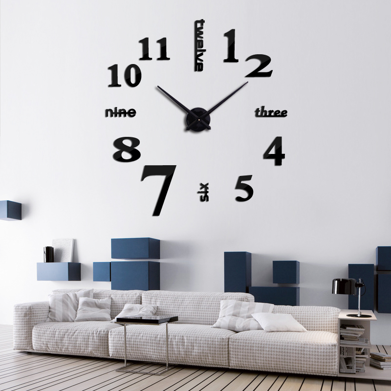 Wholesale- free shipping 2016 large wall clock acrylic mirror diy clocks home decor living room wall stickers modern watch quartz hot sale