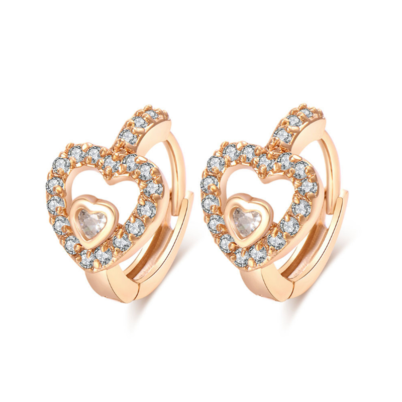 Pierced Ear Earing Crystal for Women 18K Yellow Gold Plated Hearts Hoop Earrings White Crystal CZ Earing Fashion Jewelry