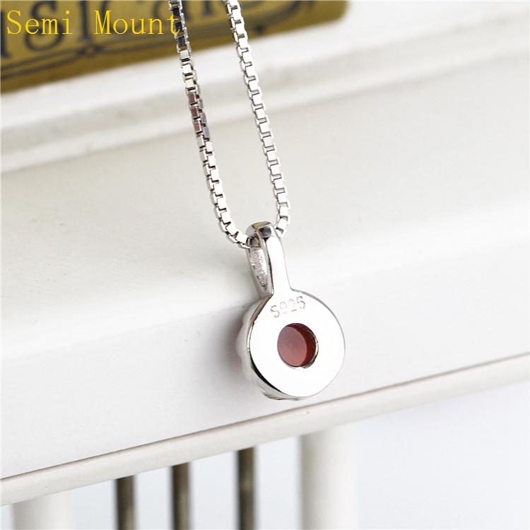 925 Sterling Silver Pendant for women Plated White Gold semi mount for 5mm Round Cabochon Amber Agate Opal Lapis Lazuli diy stone
