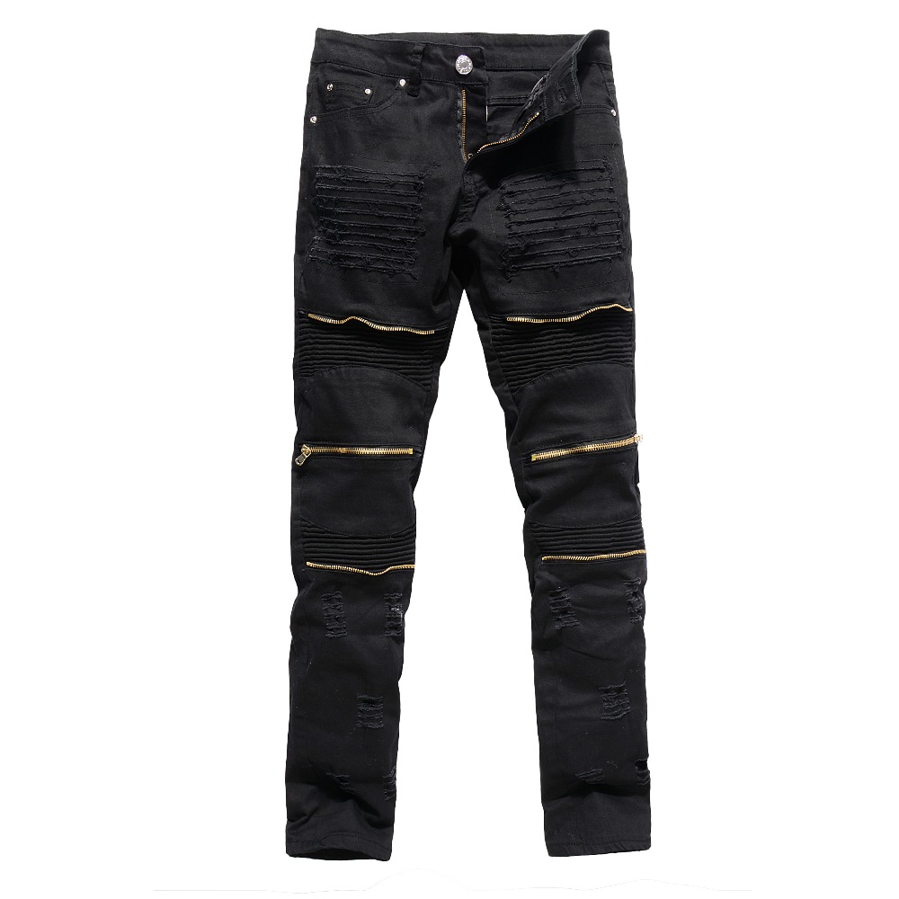 Red Ripped Biker Jeans For Men - Stretch Slim Fit Denim Pants