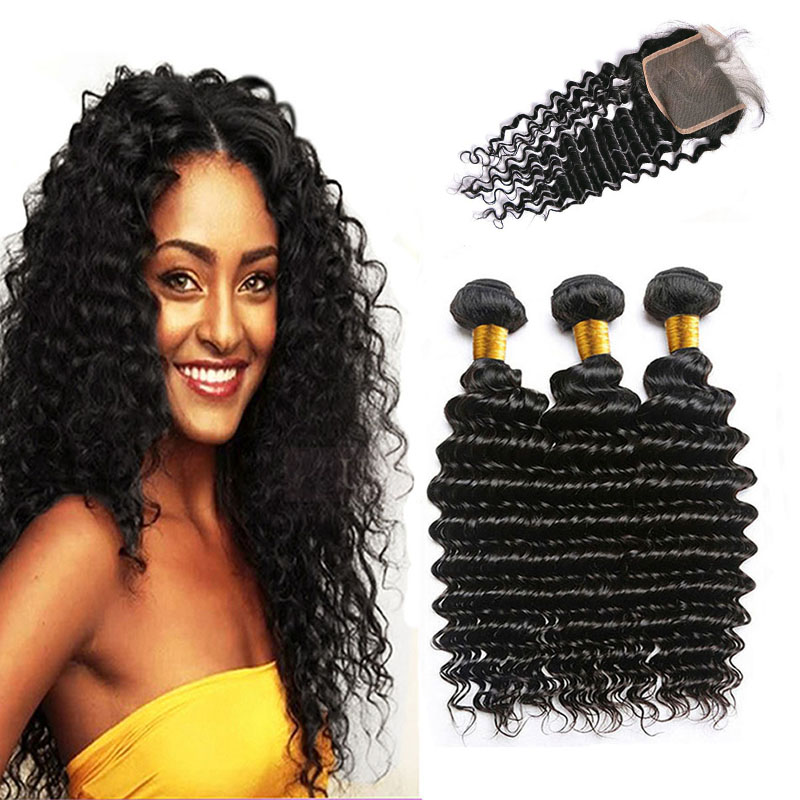 Brazilian Deep Wave with Closure Color 1B Raw Brazilian Peruvian Malaysian Human Hair 3 Bundles With Lace Closure Deep Curly Virgin Hair, Natural color
Brazilian Deep Wave with Closure Color 1B Raw Brazilian Peruvian Malaysian Human Hair 3 Bundles With Lace Closure Deep Curly Virgin Hair, Natural color