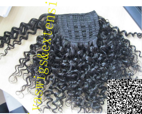 Ponytail human hair for white women, drawstring brazilian hair Clip In Human Hair Wrap Around Pony tail