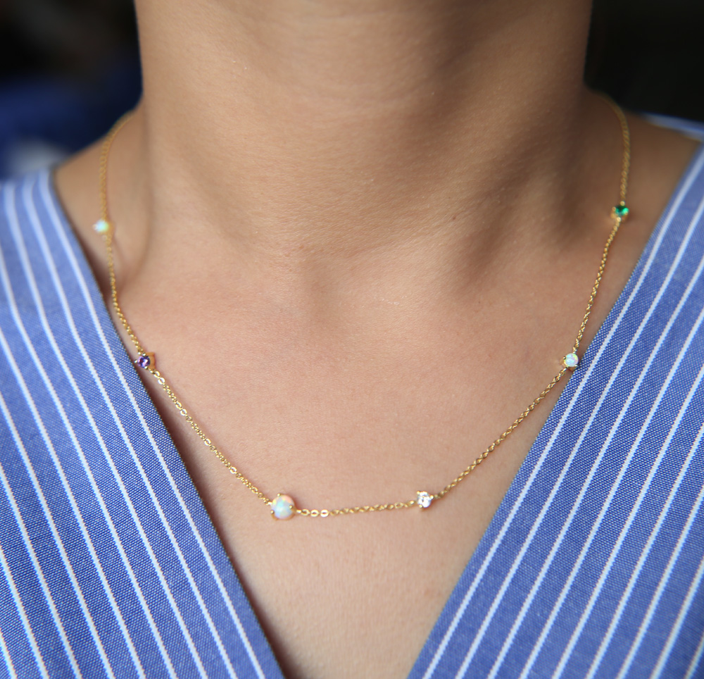 factory fine 925 sterling silver cross thin silver chain cz station opal stone colorful women girl silver minimal necklace