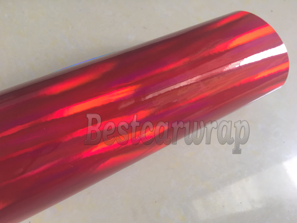 Red Chrome Holographic Vinyl Film For car Wrap Covers with Air bubble Free Rainbow Chameleon Chrome Wrap covering Foil 1.52x20m/Roll 5x67ft