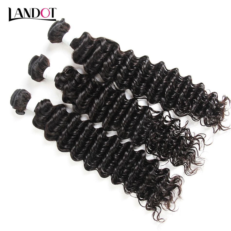 4 Bundles Lot Brazilian Deep Wave Curly Virgin Hair Weaves With Top Lace Closures Unprocessed Malaysian Peruvian Indian Mongolian Human Hair