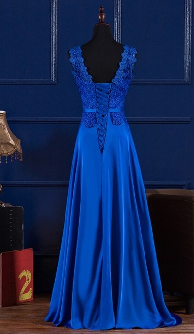 2023 Prom Dress Elegant Royal Blue/Wine Red Scoop Lace Satin Long Evening Party Gowns Vestido De Festa Formal Wear