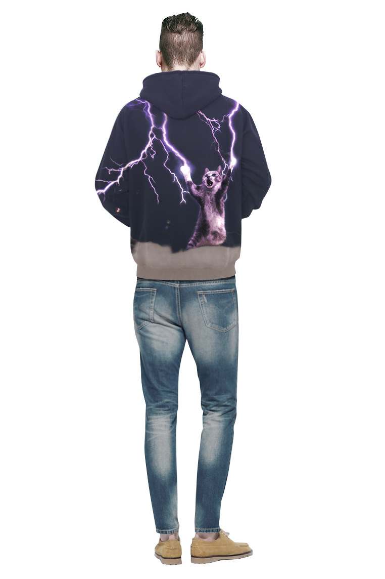 Free ship thunderbolt cats Men's Hoodies Sweatshirts purple stars digital printing loose large size couple hooded sweater men MH031 Mens Hoodie S