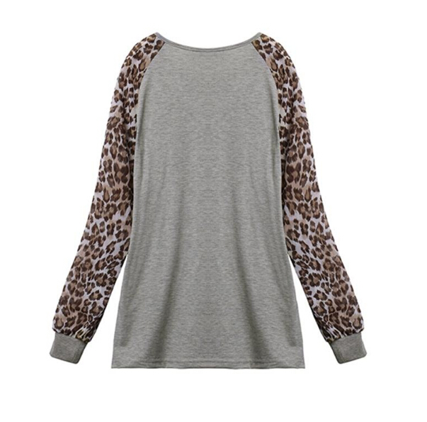 Fashion New Women Ladies Spring Autumn Long Sleeve Leopard Loose Casual Tees Tops T Shirt 3 Colors Plus Size M-3XL