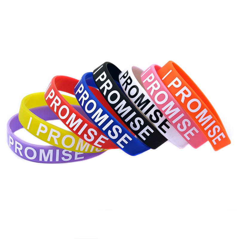 100PCS I PROMISE Silicone Bracelet For Sport or Cancer Printed Motivational Slogan Adult Size 9 Colors