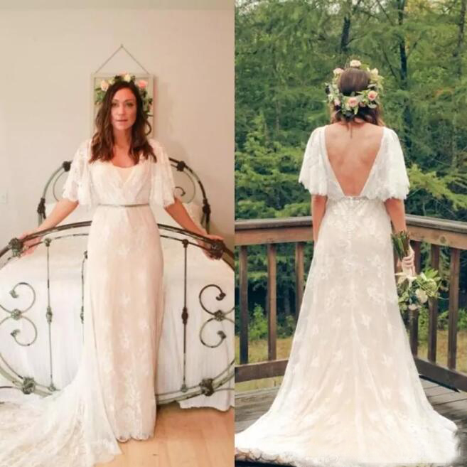 Romantic 2017 Ivory Lace Loose Half Sleeves Bohemian Wedding Dresses Sexy Backless Country Bridal Gowns Custom Made Plus Size EN8054, White
Romantic 2017 Ivory Lace Loose Half Sleeves Bohemian Wedding Dresses Sexy Backless Country Bridal Gowns Custom Made Plus Size EN8054, White