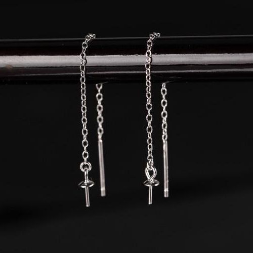 Real Fine Silver 925 Sterling Silver Chandelier Stud Earrings 8mm Pearl or Round Bead Semi Mount