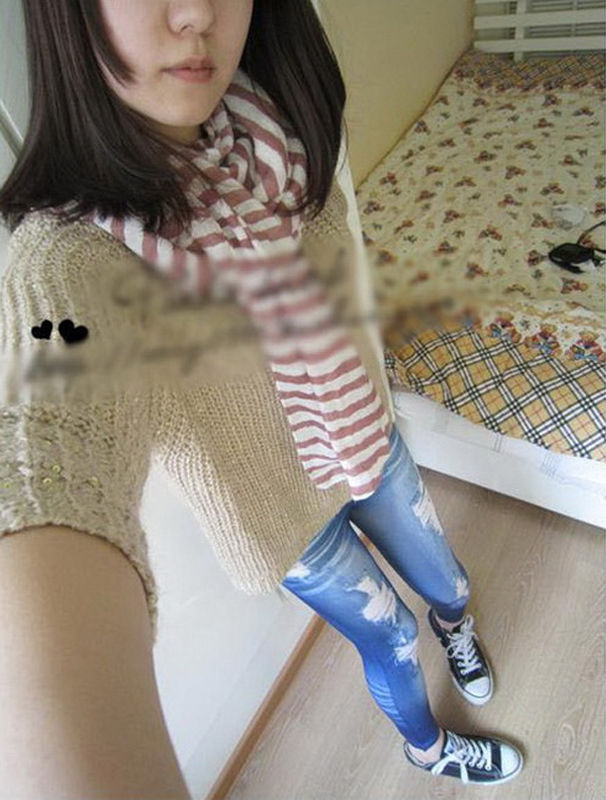 Wholesale- Ripped Denim Jeans Look Skinny Jeggings Tights Pants Trousers Blue