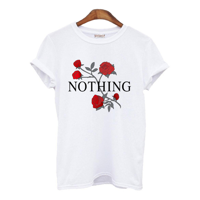 Wholesale- Nothing Letter Print T Shirt Rose Harajuku T-Shirt Women 2017 Summer Casual Short Sleeve TShirt Plus Size Punk Shirts