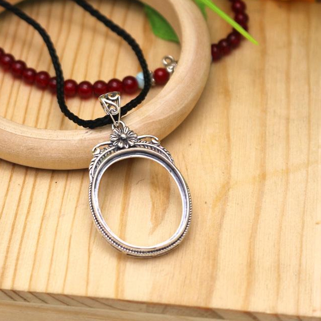 925 Sterling Silver Art Nouveau 22X26mm Oval Cabochon Semi Mount Party Pendant Fine Silver Women Flower Jewelry Setting