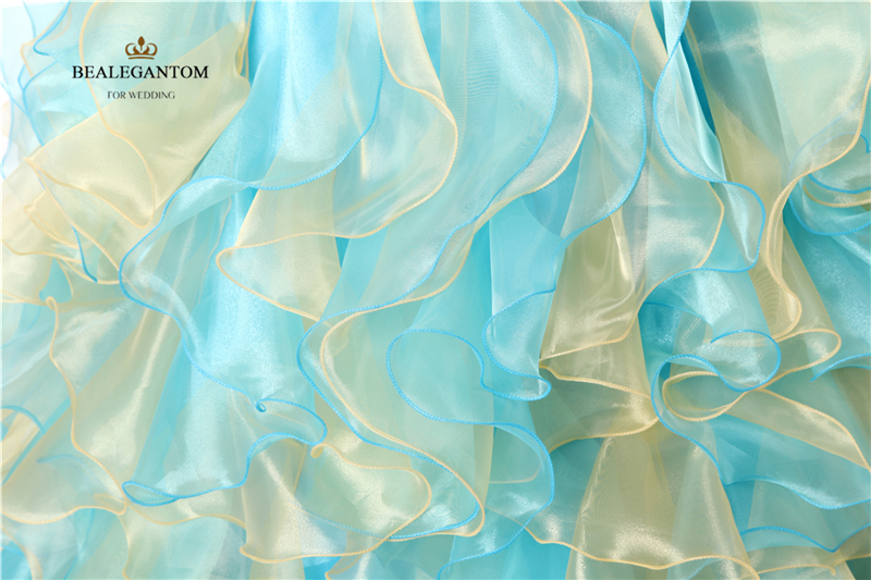 Real Photo Sexy Mint Blue and Gold Quinceanera Dresses 2021 Ball Gown With Ruffle Sequins Sweet 16 Prom Pageant Party Gowns QC121