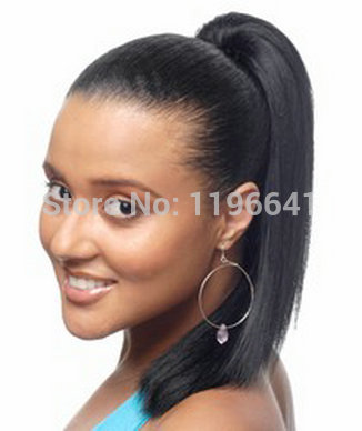 Light Yaki pony tail hairpiece wraps around brazilian straight human hair ponytail with clip wraps around natural black 1b