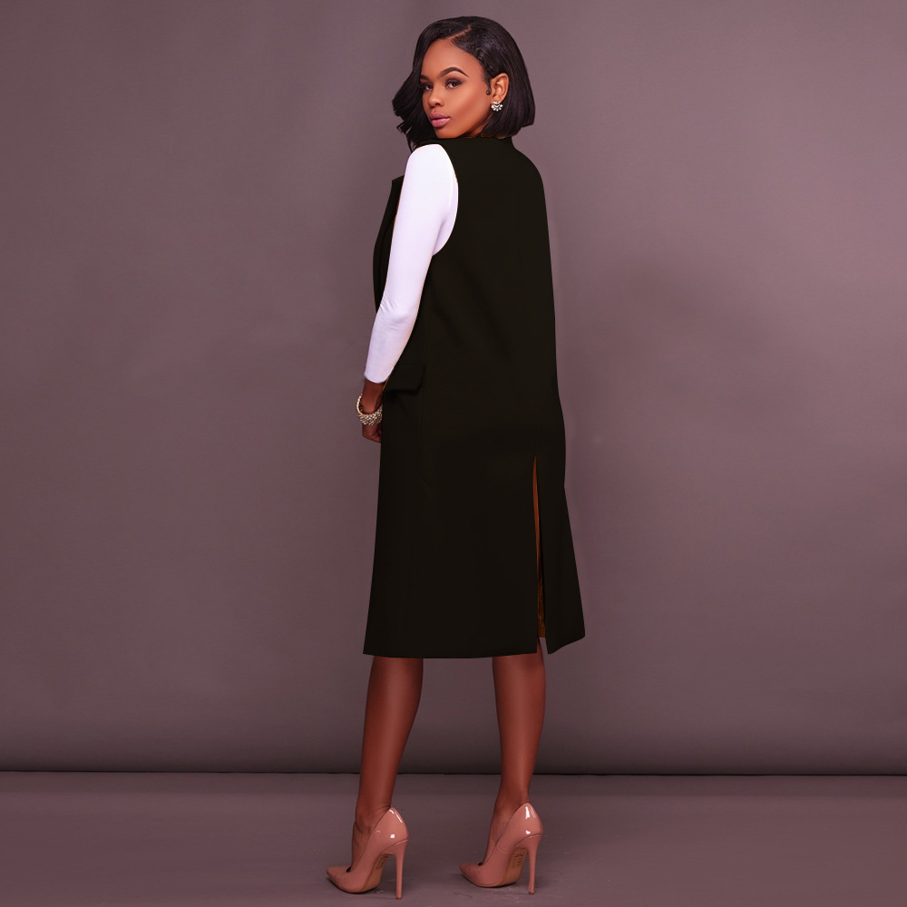 HAOYUAN Fashion ladies sleeveless long vest with pockets 2017 autumn winter jacket coat colete feminino women cardigan vests q1110