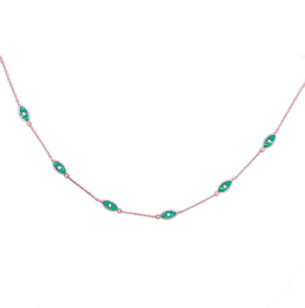 factory fine 925 sterling silver green enemal link chain choker statement jewelry evil eye silver women dainty necklace