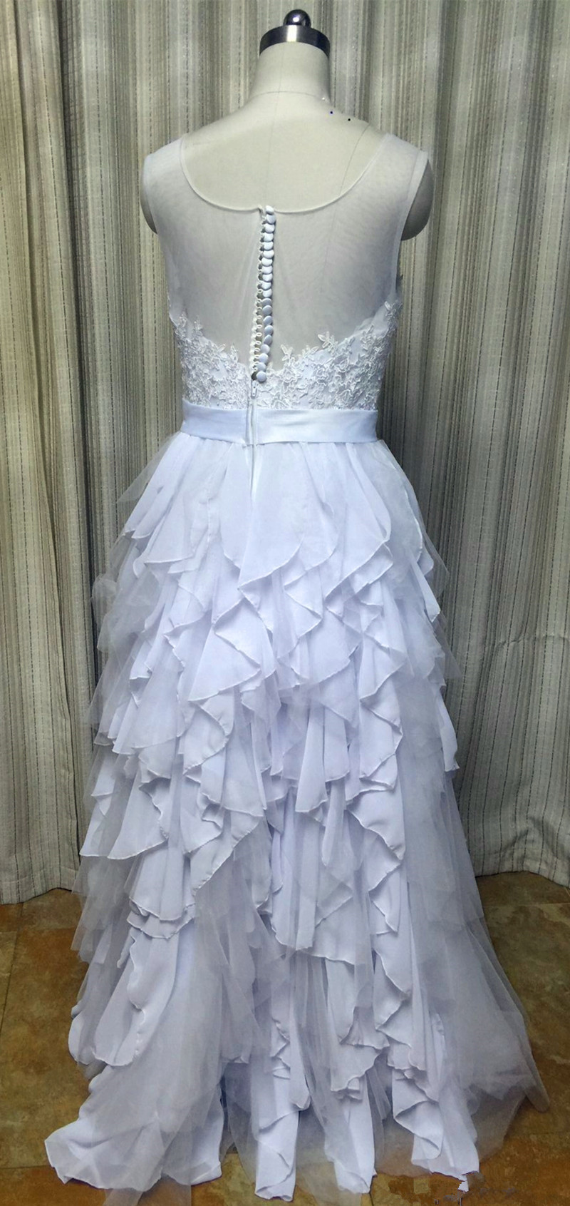 2017 Fashion Scoop Lace A-Line Wedding Dresses With Appliques Chiffon Plus Size Wedding Party Bridal Gowns Vestido De Novia BW07