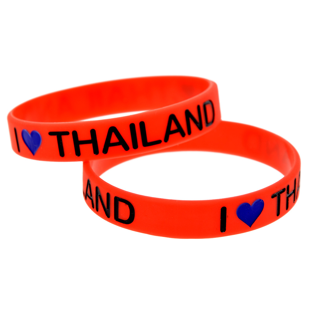 100PCS I Love Thailand Silicone Rubber Bracelet Decoration Logo Red Adult Size Perfect To Use In Any Benefits Gift