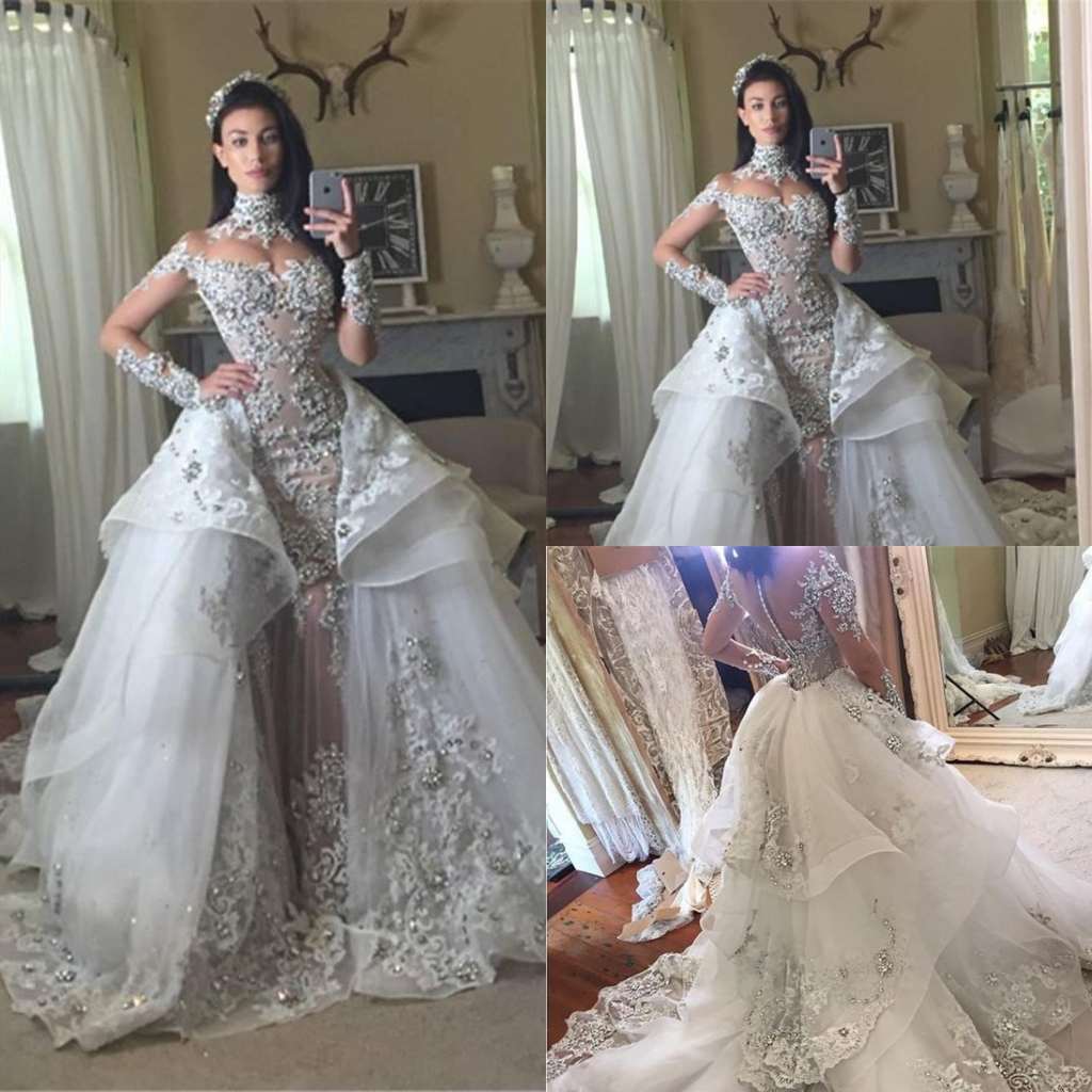2018 New Luxury High Neck Long Sleeves A-Line Wedding Dresses With Detachable Train Lace Appliques Beads Tulle Wedding Bridal Gowns, Red
2018 New Luxury High Neck Long Sleeves A-Line Wedding Dresses With Detachable Train Lace Appliques Beads Tulle Wedding Bridal Gowns, Red