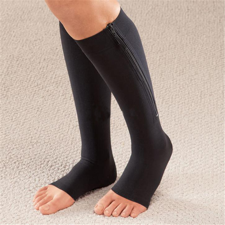 Zip Sox Zip-Up Zippered Compression Knee Socks Supports Stockings Leg Open Toe Hot Shaper Black and Beige by DHL 200pairs/lot