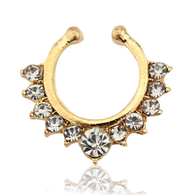 100pcslot Crystal fake septum Nose Rings piercing clip on body jewelry faux hoop Ladies nose Studs for women Fashion Jewelry